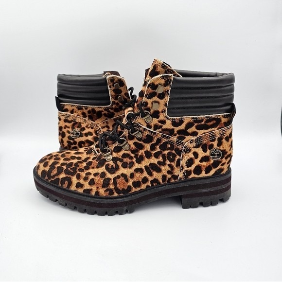 Timberland London Square Mid Hiker Womens Size 6.5 Brown/Leopard Leather Boots - Picture 2 of 5